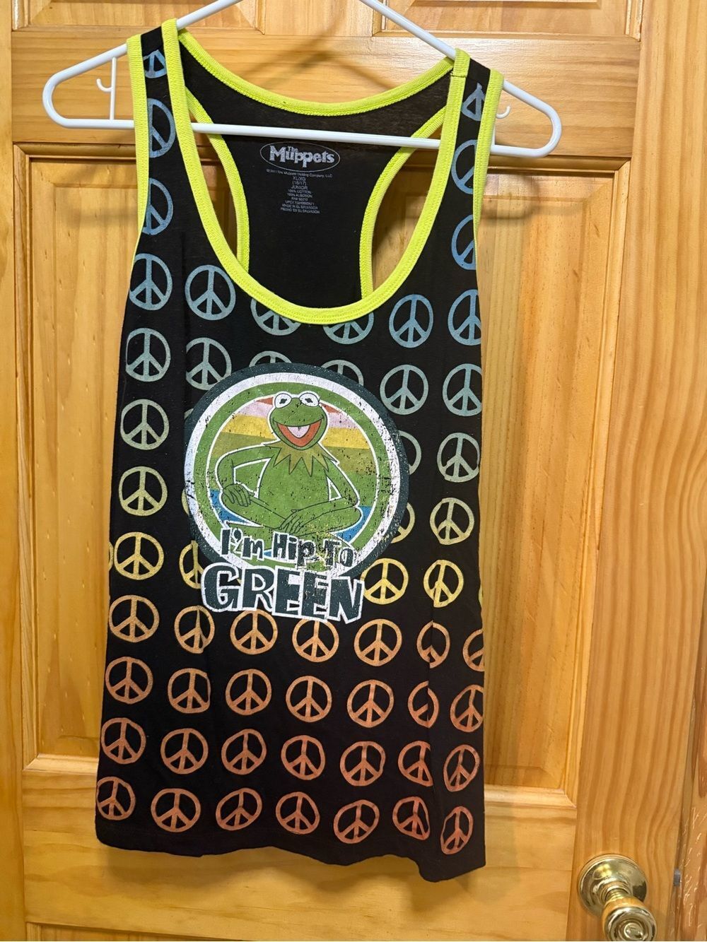 The Muppets  'I'm Hip to Green' Black & Green Tank Top w/glitter junior size L
